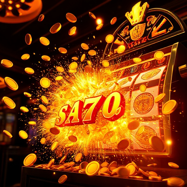 Golden coins bursting from a jackpot slot machine at UFABET Southeast Asia