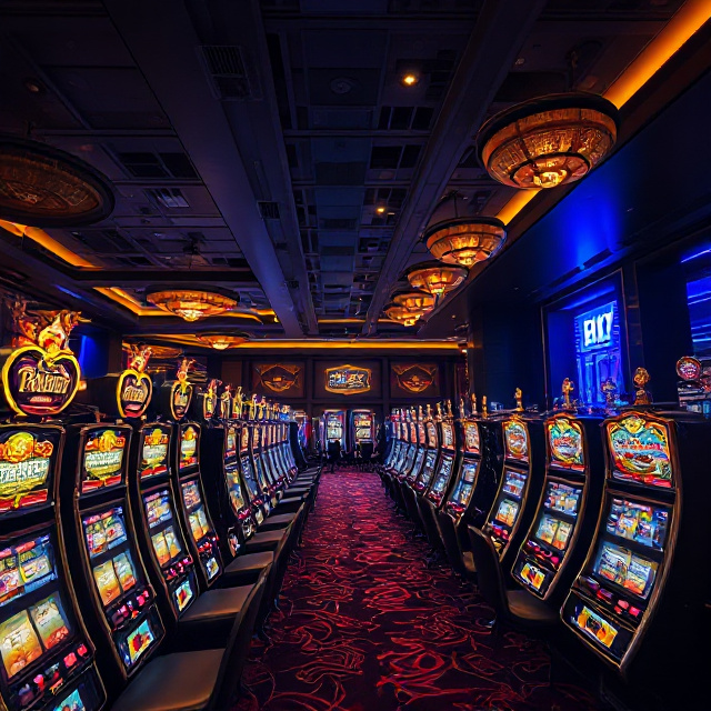 Luxurious UFABET Southeast Asia casino lounge with glowing online slot machines
