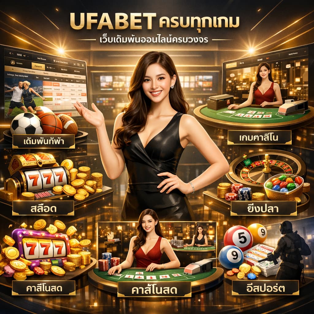 ผู้หญิงนำเสนอเกมส์ทั้งหมดบนแพลตฟอร์ม UFABET แสดงความครบวงจรของการเดิมพันออนไลน์ ทั้งกีฬา คาสิโน สล็อต และเกมส์ยอดนิยมในที่เดียว